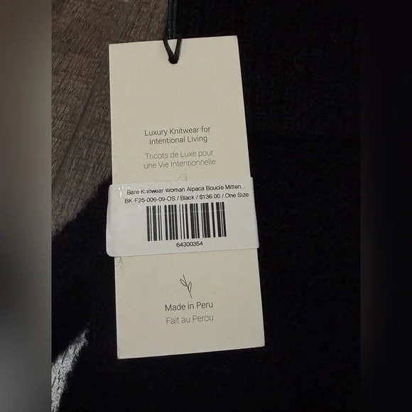 NWT Bare Knitwear Alpaca Boucle Mittens in Classic - Black - Picture 3 of 9